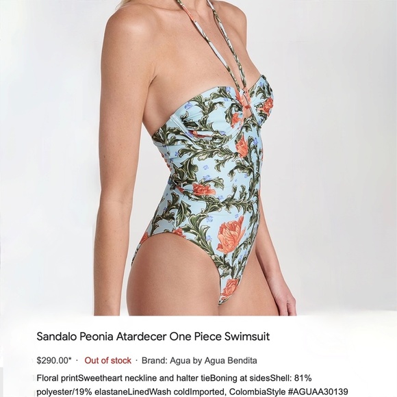 Agua by Agua Bendita Sandalo One Piece Swimsuit Sz L New With Tags - Picture 11 of 16